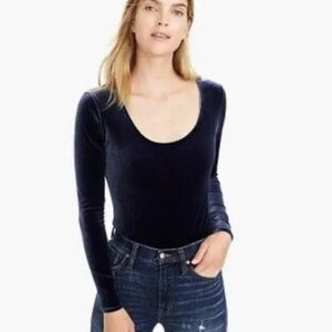 Dark blue Fitted Velvety Long Sleeve scoop neck Bodysuit by J. Crew Mercantile